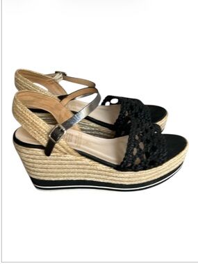 Kanna Black Braided Espadrille Platform Sandals Size 39